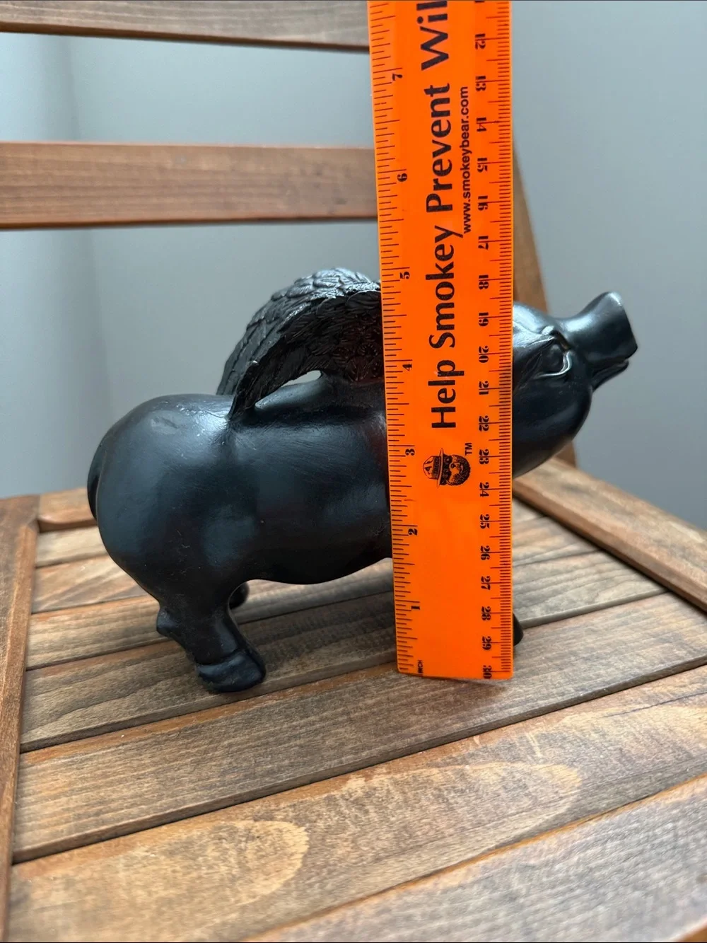 Whimsical Winged Pig Figurine Black Decorative Statue 5”